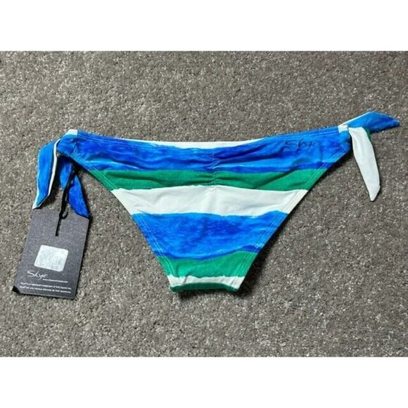 Skye Bikini Swim Bottom Womens Small Side Tie Blue White Striped Stretch - Picture 2 of 8